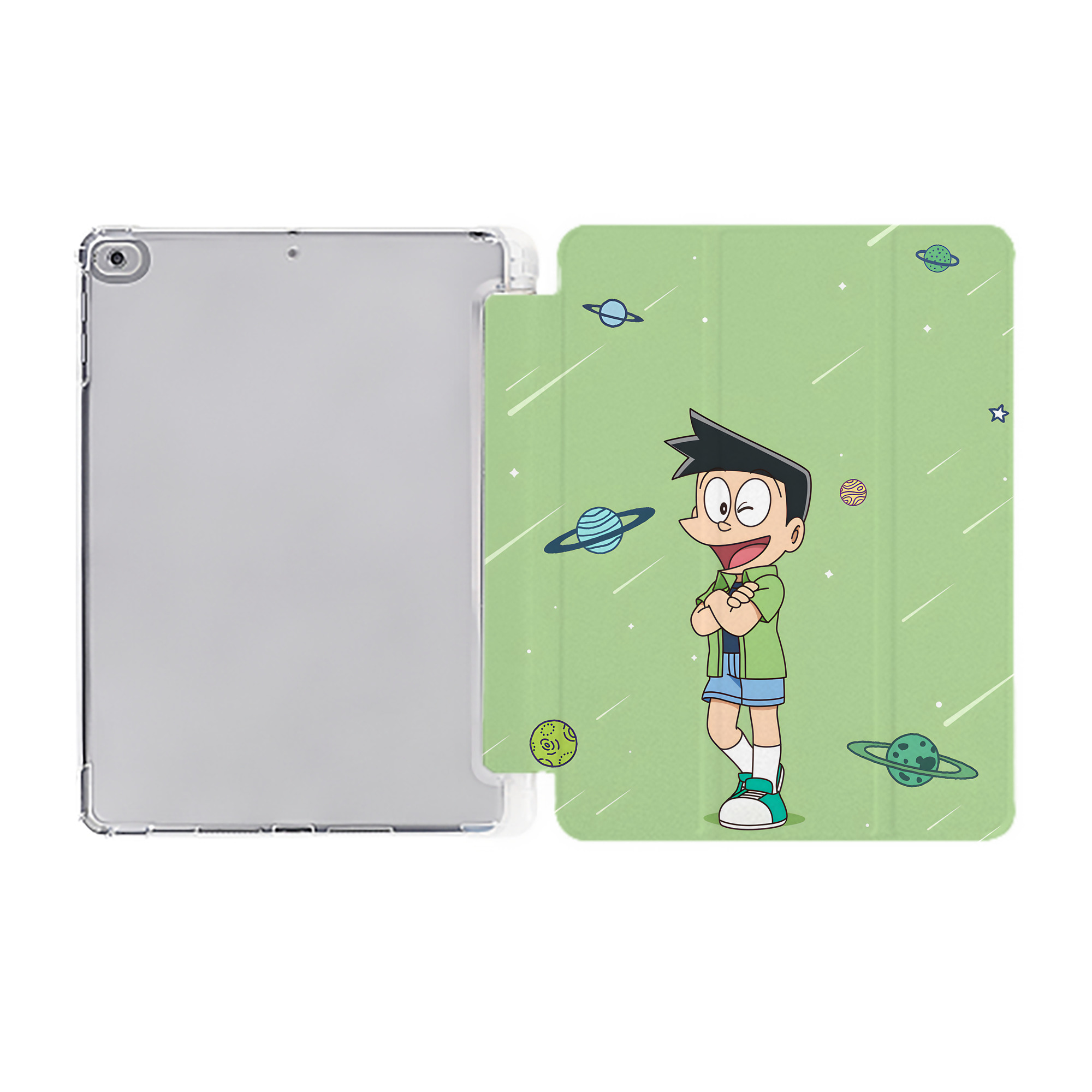 （画像用） ドラえもん Doraemon IPad ケース ペン収納付き 三つ折りスタンド PUレザー×シリコン 対応機種9.5/10.5/10.9インチ